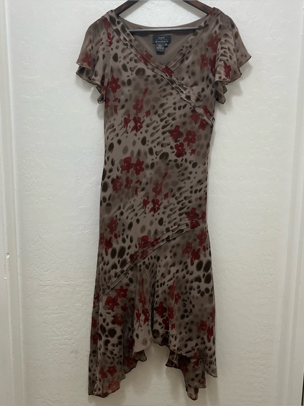 Y2K Vintage Silk Whimsigoth Fairycore Midi Dress Handkerchief Hem Size 10